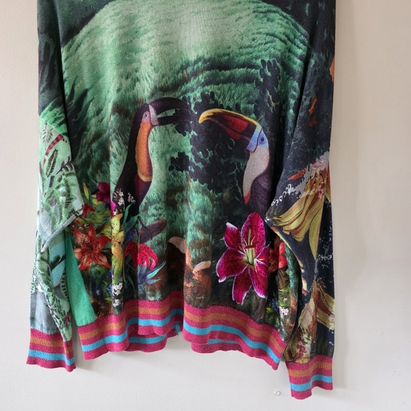 Desigual XL Eclectic Boho Art to Wear Tropical Floral Colorful Metallic Cardigan - Picture 14 of 16